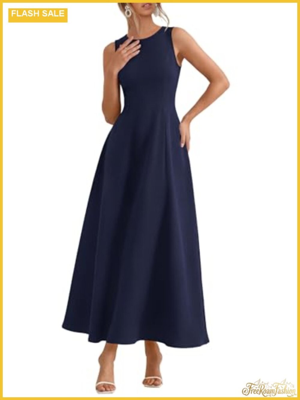 Sleeveless A-Line Stretch Knit Maxi Dress with Pockets